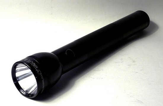 Black metal Maglite flashlight