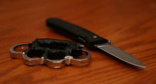 Self defense weapons- brass knuckles and knife