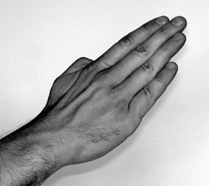 Close up image of the hand forming a knife hand position